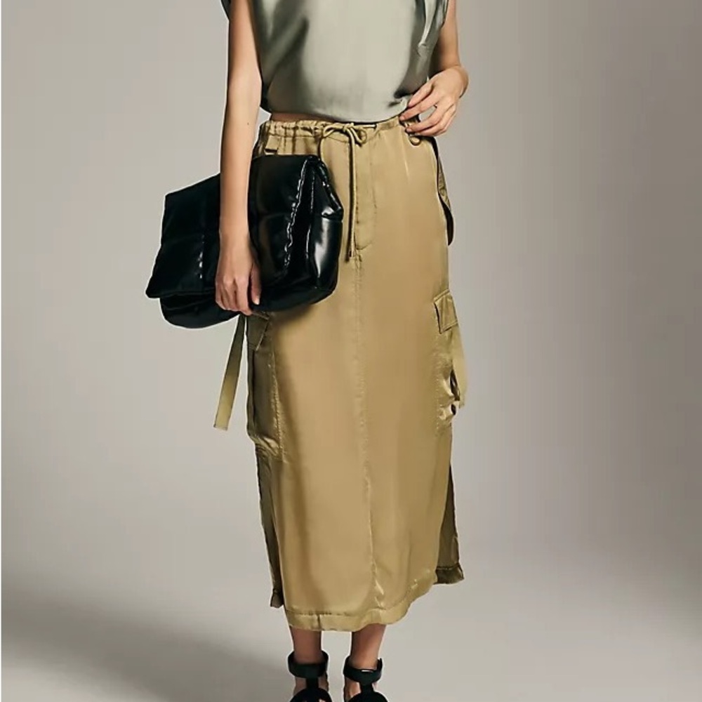 Anthropologie love the label green satin skirt